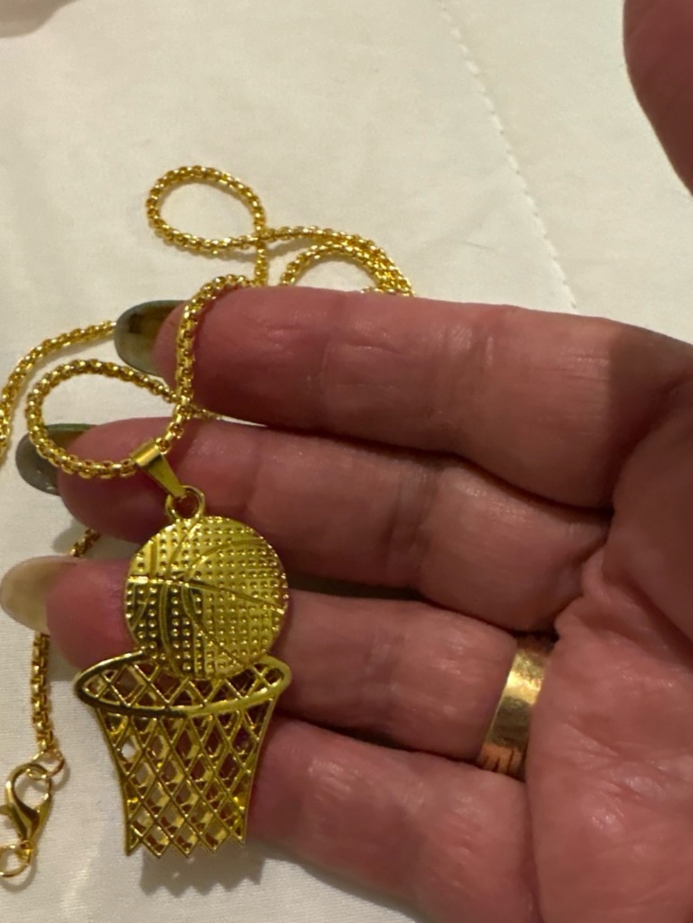 Gold Basketball Hoop Pendant Necklace